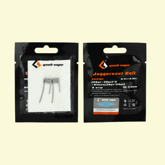 Juggernaut SS316L (28GA + 38GA) * 2 + Ribbon (38GA * 24GA) 0,4 ohm - Predmotané špirály GeekVape